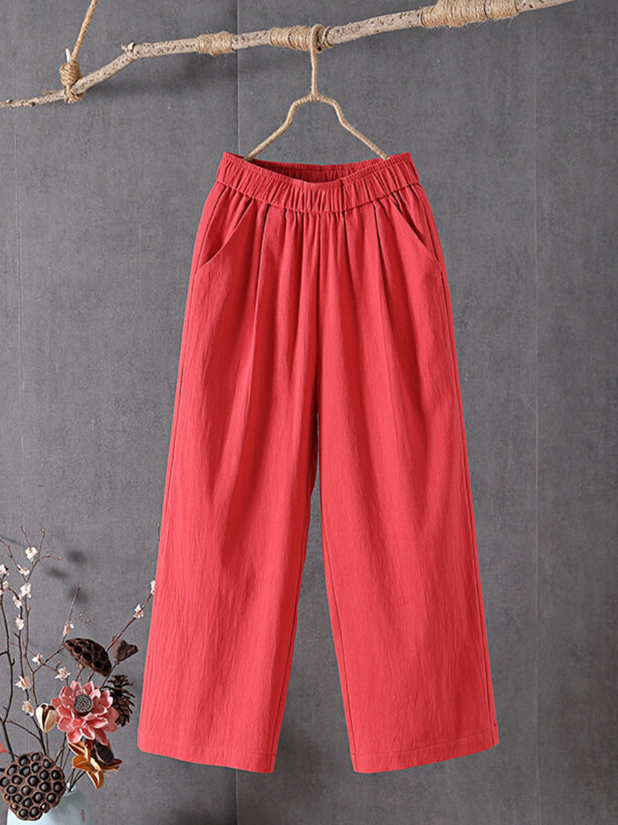 Casual pocket cotton and linen pants