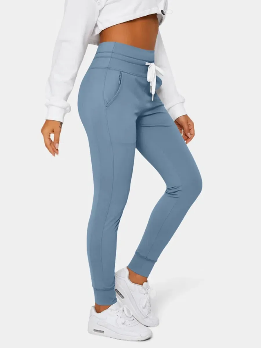 Softlyzero Airy High Waisted Drawstring Side Pocket Plain Full Length Joggers