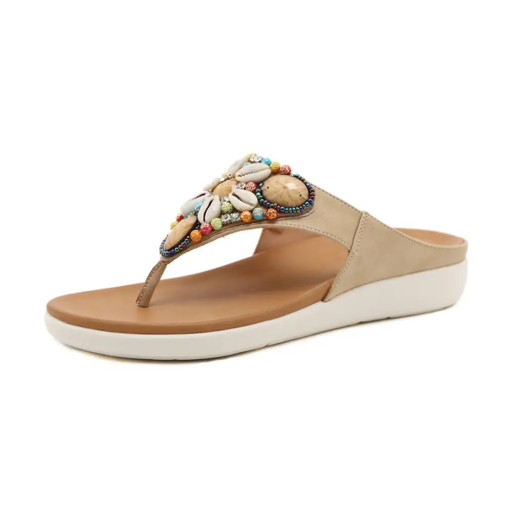 Cilool Ethnic Beach Bohemian Retro Beaded Shell Sandals