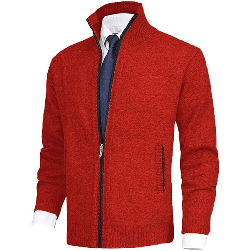 Men's Fashion Solid Color Stand Collar Cardigan Sweater Knit Jacket