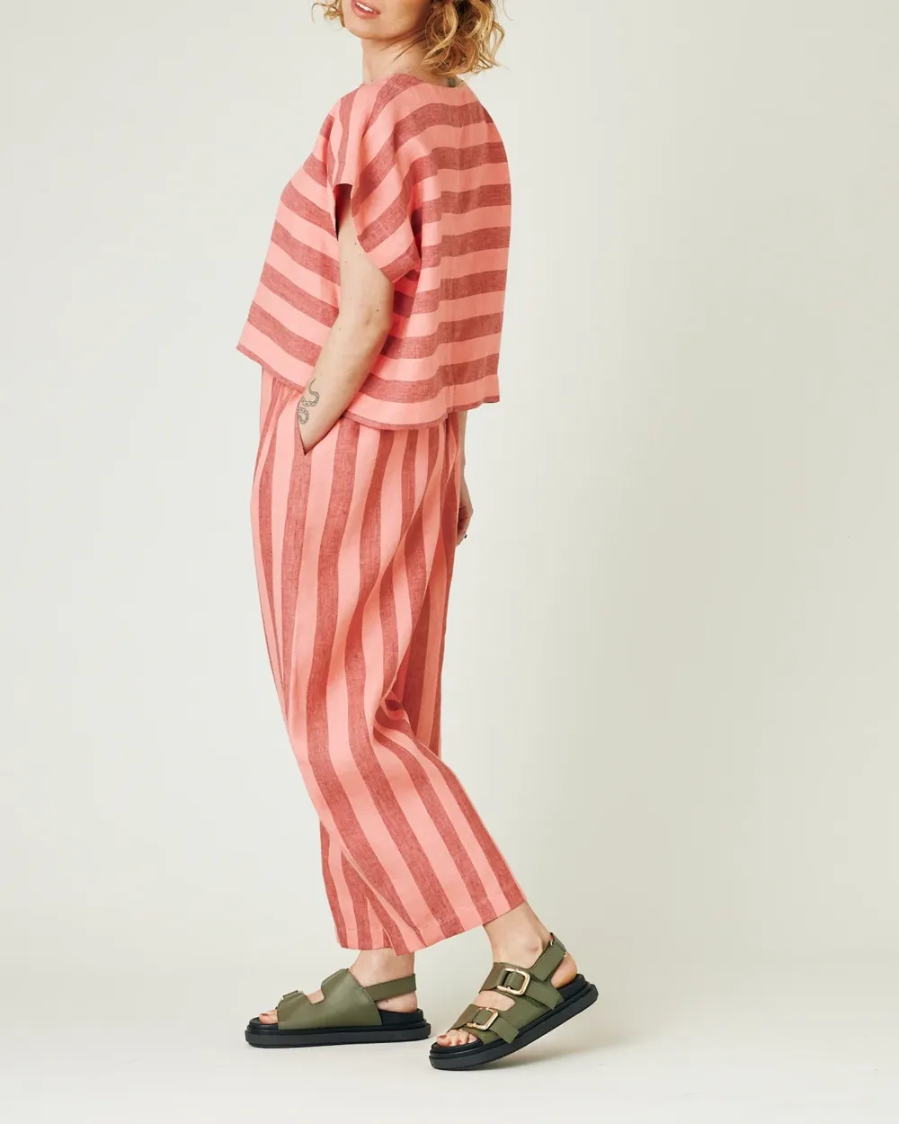 BLUSH STRIPE LINEN TROUSERS