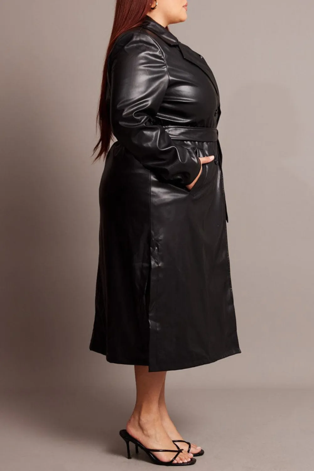 Black Pu Coat With Shoulder Pads