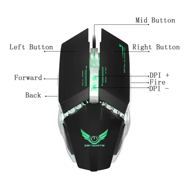 Ergonomic design 3200dpi 7-Key programmable professional game mouse, led dazzling luminous, suitable for laptop and pc